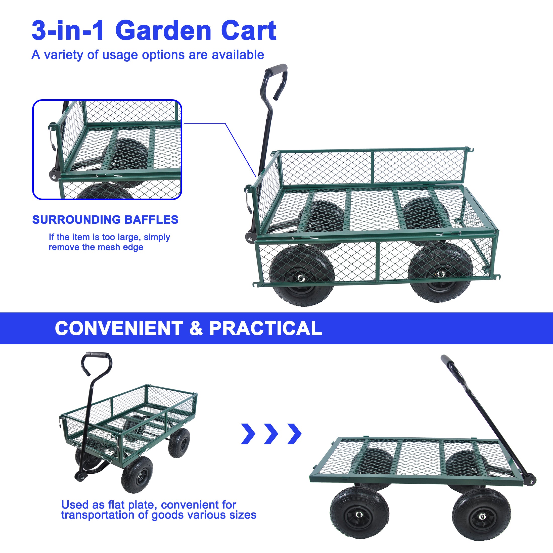 Meckorn Foldable Garden Wagon Cart for Firewood and Yard Transport | Green