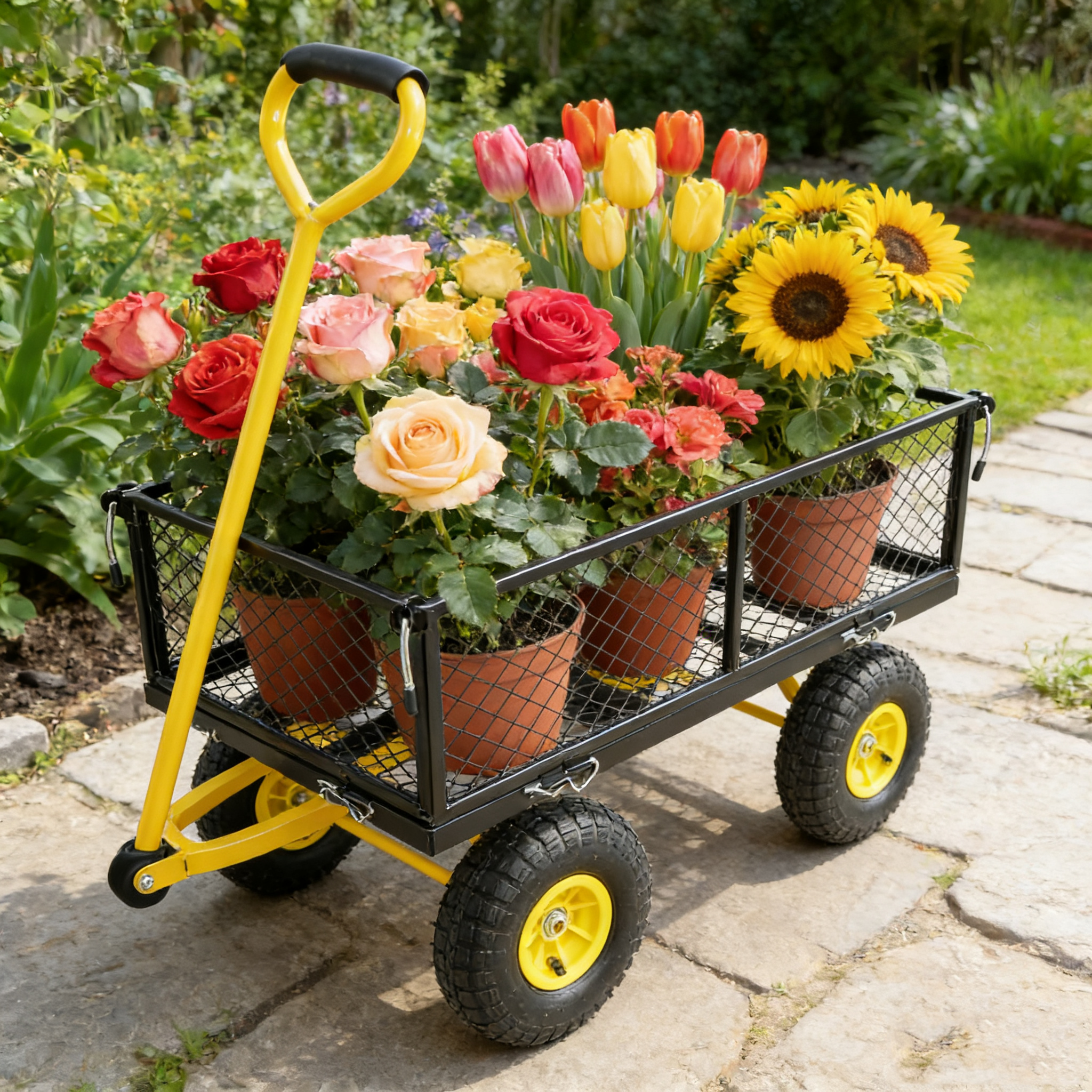 Meckorn 550 lb Heavy-Duty Utility Garden Wagon with Removable Sides