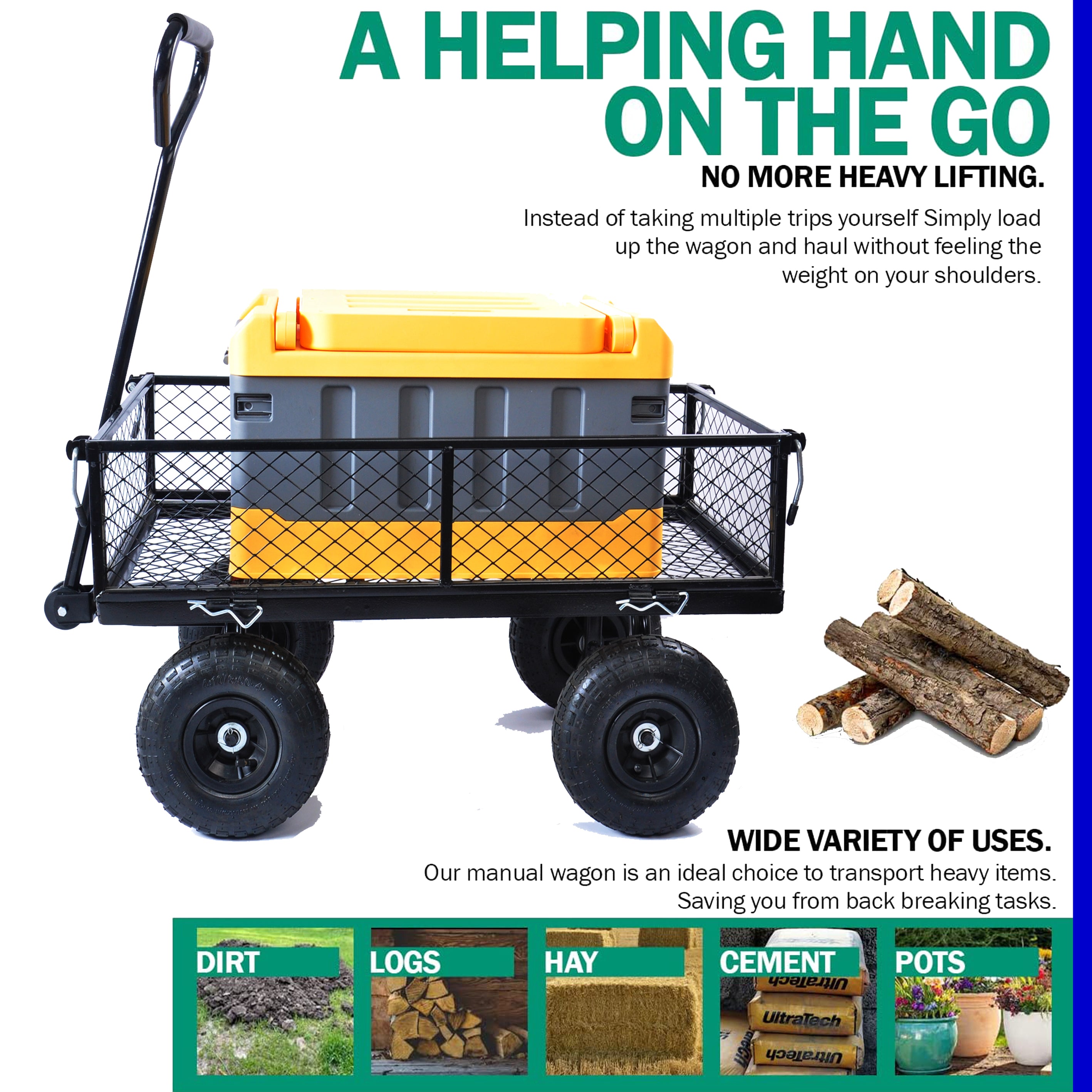 Meckorn 550 lb Mesh Steel Garden Cart with Removable Sides