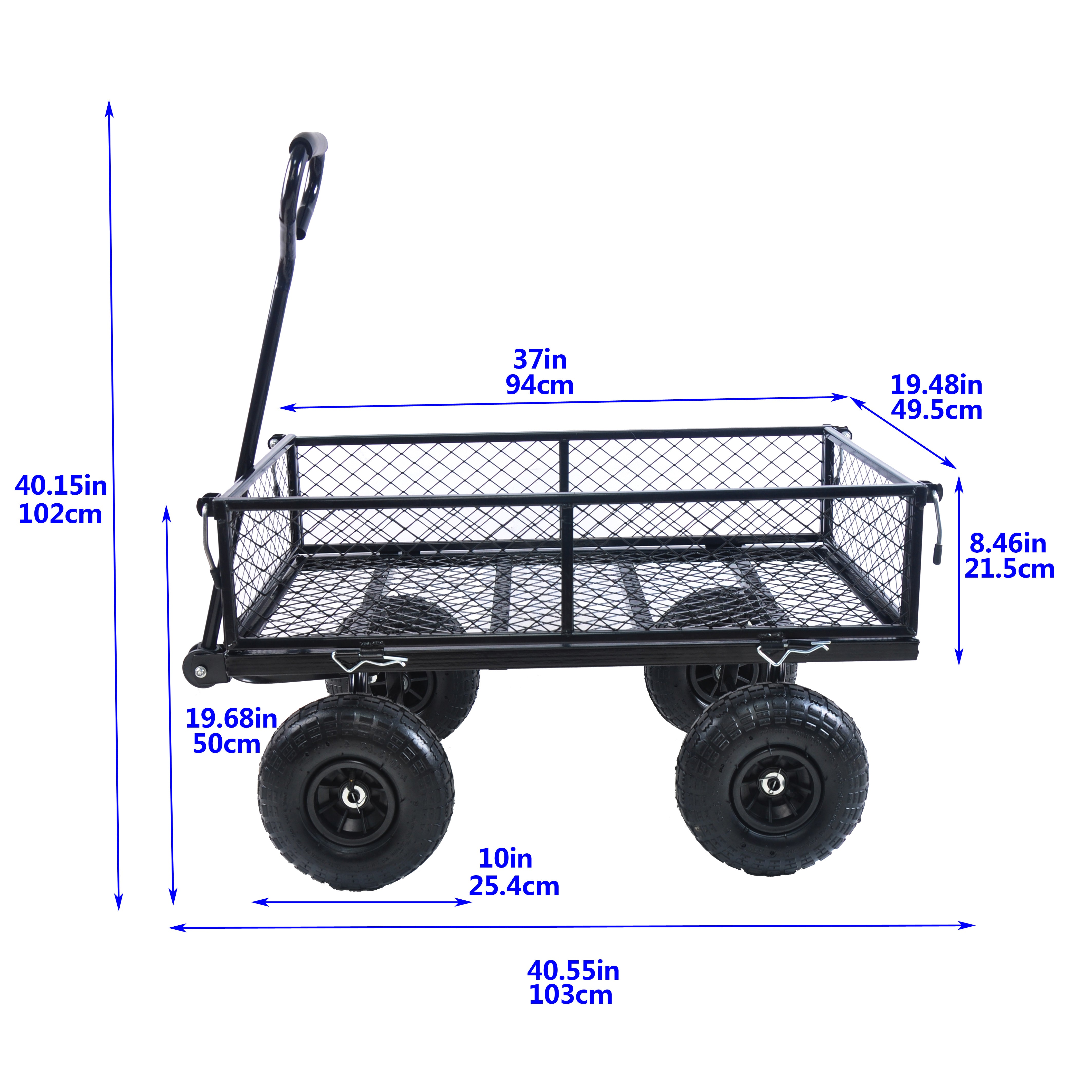 Meckorn 550 lb Mesh Steel Garden Cart with Removable Sides