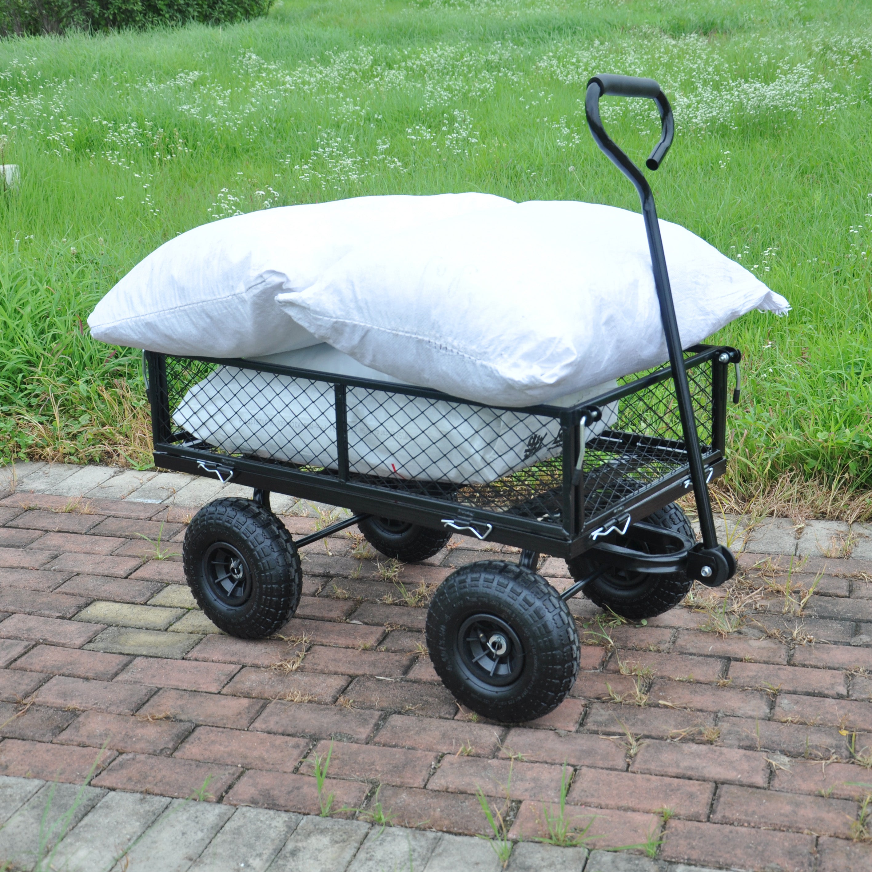 Meckorn 550 lb Mesh Steel Garden Cart with Removable Sides