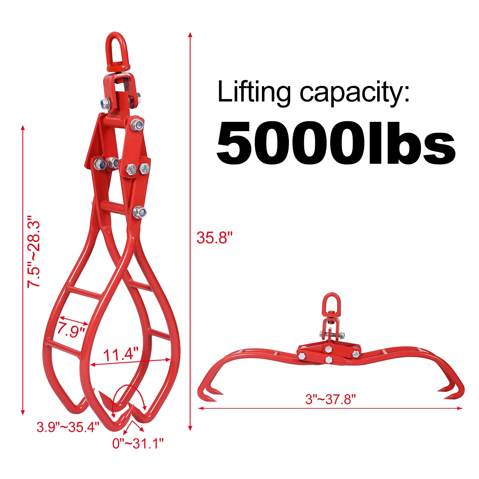 Meckorn 28 Inch Swivel Log Tongs | 3307 lb Steel Log Grapple