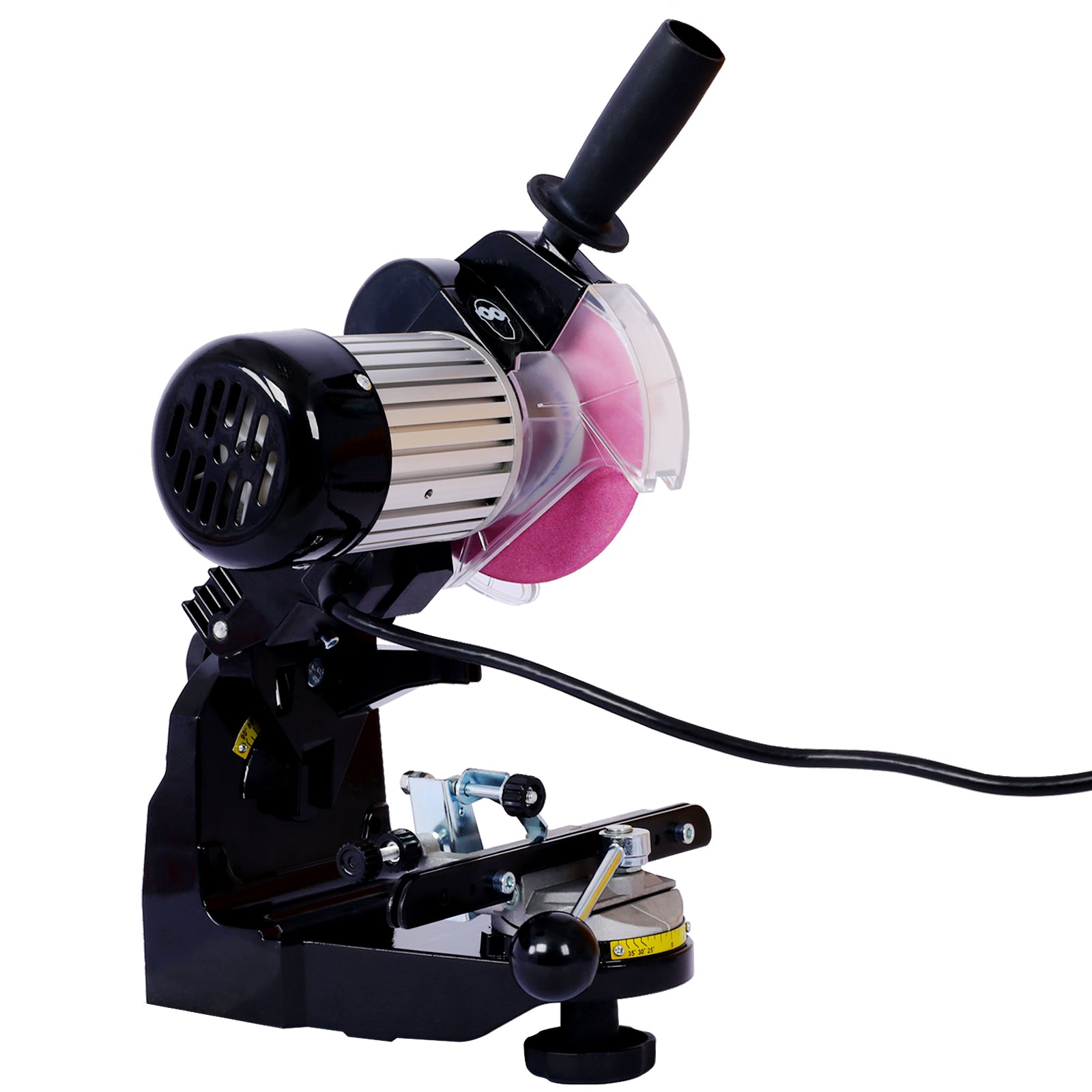 Afilador de motosierra eléctrico Meckorn, afilador de cadena profesional multiángulo ajustable, afilador de banco de 120 voltios con 2 muelas, afilador de cadena de motosierra universal, herramienta para todo tipo de cadenas de motosierra. 