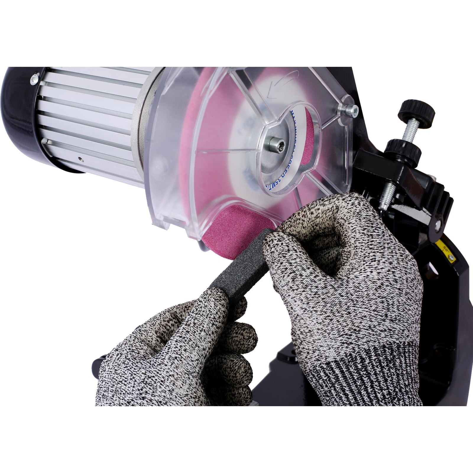 Afilador de motosierra eléctrico Meckorn, afilador de cadena profesional multiángulo ajustable, afilador de banco de 120 voltios con 2 muelas, afilador de cadena de motosierra universal, herramienta para todo tipo de cadenas de motosierra. 