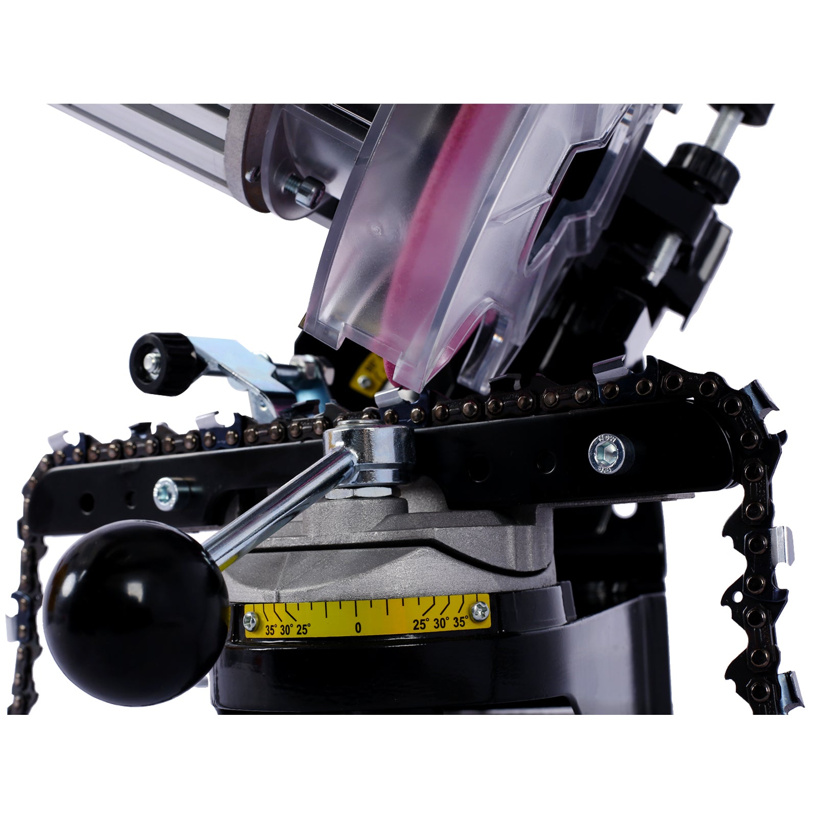 Afilador de motosierra eléctrico Meckorn, afilador de cadena profesional multiángulo ajustable, afilador de banco de 120 voltios con 2 muelas, afilador de cadena de motosierra universal, herramienta para todo tipo de cadenas de motosierra. 