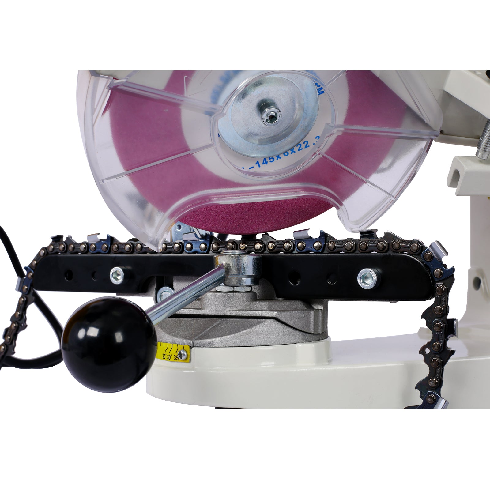 Afilador de motosierra eléctrico Meckorn, afilador de cadena profesional multiángulo ajustable, afilador de banco de 120 voltios con 3 muelas, afilador de cadena de motosierra universal, herramienta para todo tipo de cadenas de motosierra.