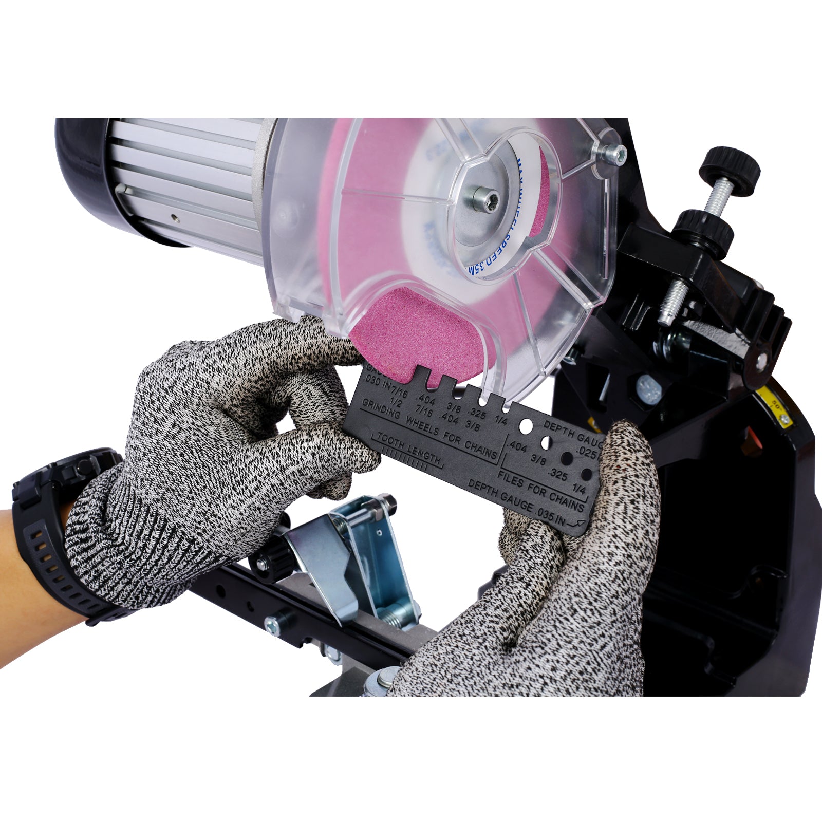 Afilador de motosierra eléctrico Meckorn, afilador de cadena profesional multiángulo ajustable, afilador de banco de 120 voltios con 2 muelas, afilador de cadena de motosierra universal, herramienta para todo tipo de cadenas de motosierra. 