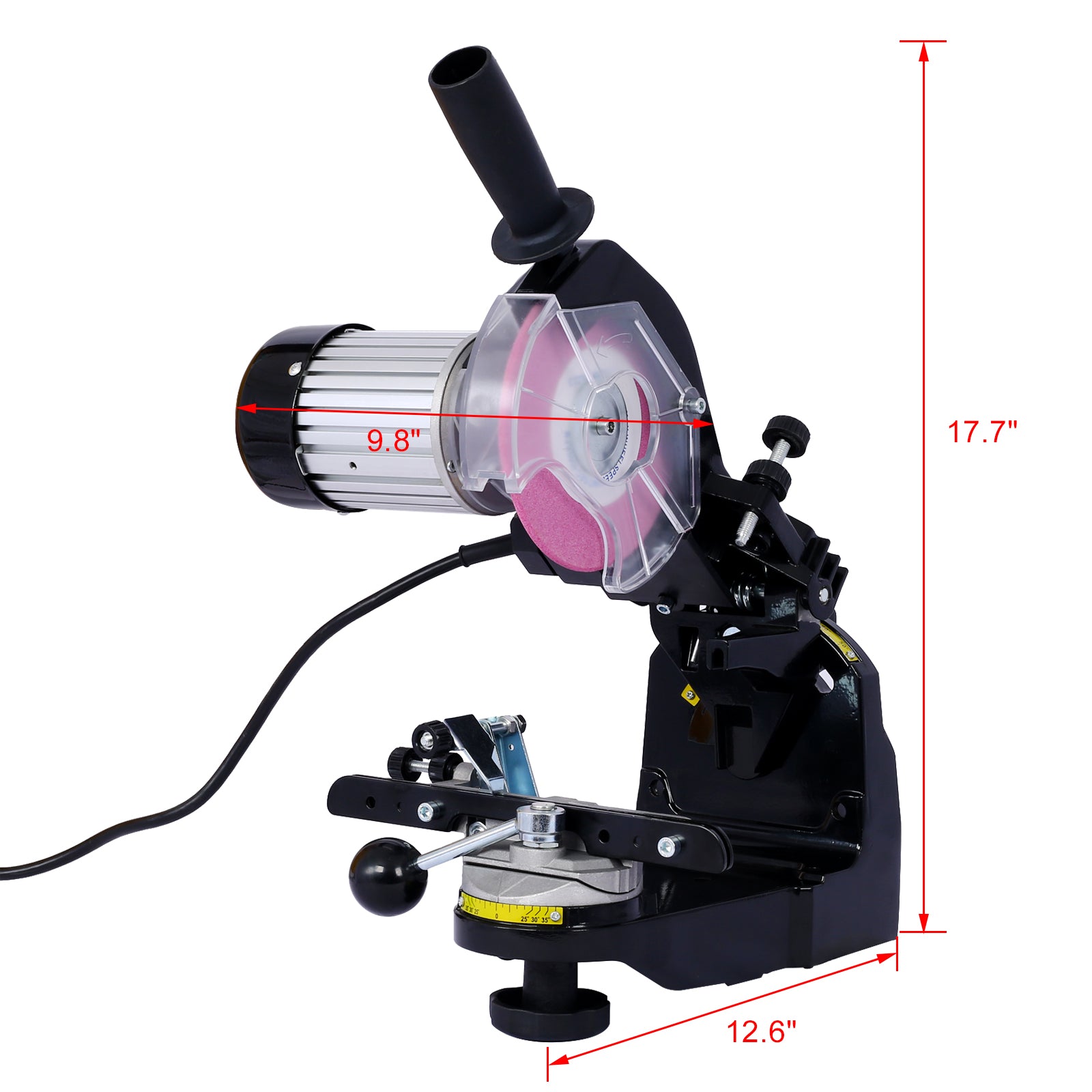 Afilador de motosierra eléctrico Meckorn, afilador de cadena profesional multiángulo ajustable, afilador de banco de 120 voltios con 2 muelas, afilador de cadena de motosierra universal, herramienta para todo tipo de cadenas de motosierra. 