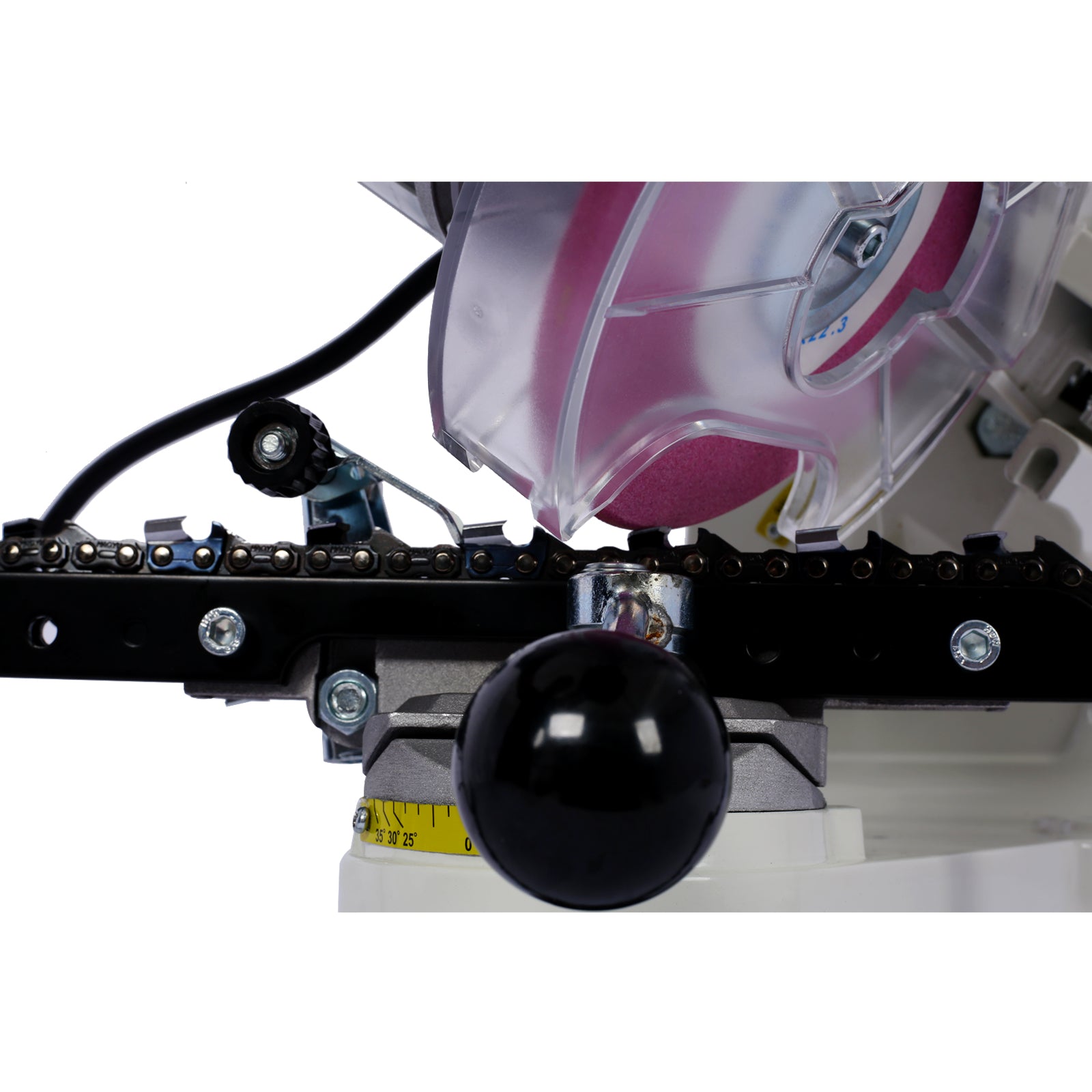 Afilador de motosierra eléctrico Meckorn, afilador de cadena profesional multiángulo ajustable, afilador de banco de 120 voltios con 3 muelas, afilador de cadena de motosierra universal, herramienta para todo tipo de cadenas de motosierra.