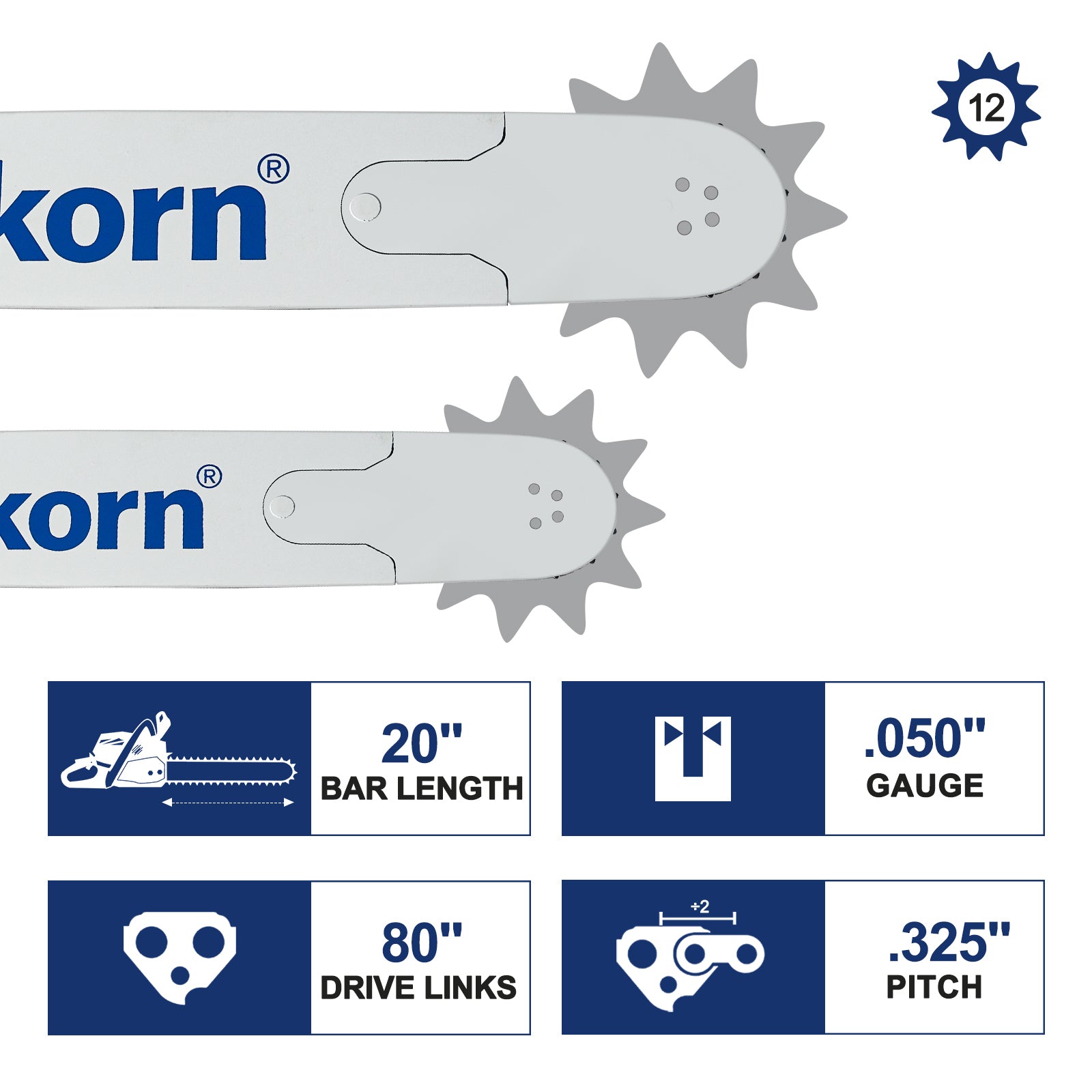 Meckorn 20 Inch Chainsaw Bar & Chain Combo for Husqvarna 450 Rancher, 445, 550XP | .325" .050" 80DL