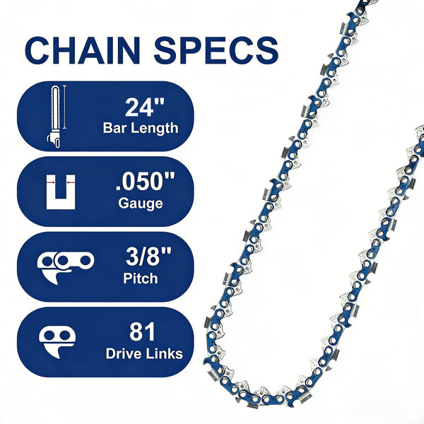 Meckorn 24 Inch Chainsaw Chain 3/8" Pitch .050" Gauge 81 Drive Links, Fit for Echo CS-590 CS-590-24 CS-600P, Jonsered 2260, Craftsman Pro-55, Replacement for Oregon D81 72LPX81CQ 72LPXO81G 72EXL081G