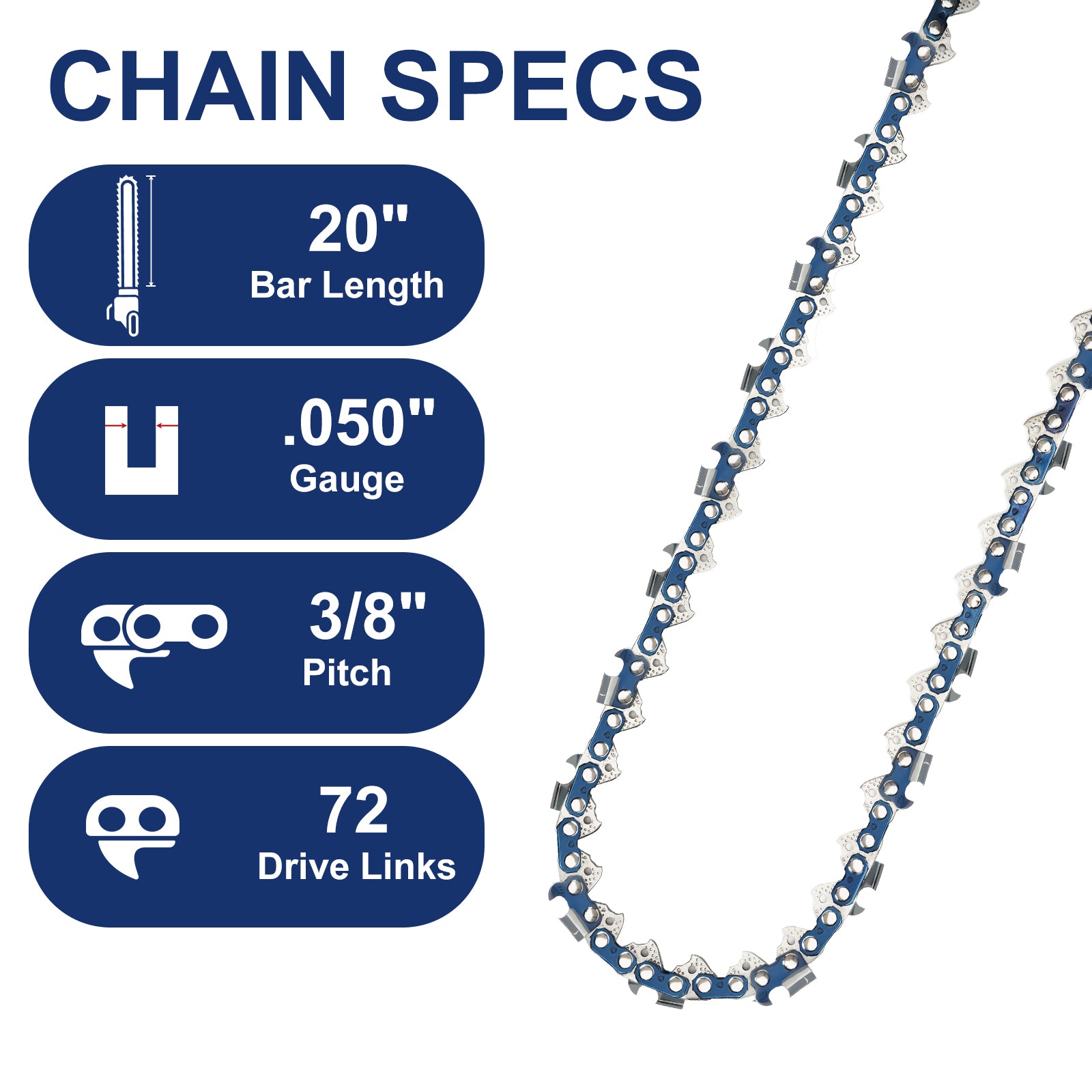 Meckorn 20 Inch Chainsaw Chain for Husqvarna 455 Rancher, 460 Rancher, 555 | 3/8" .050" 72DL