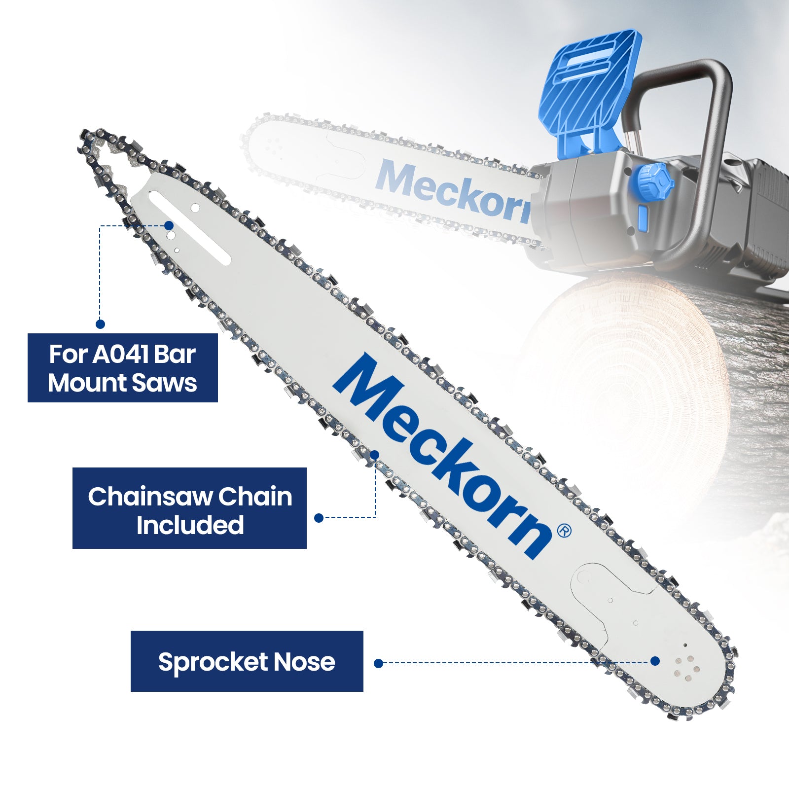 Meckorn 20 Inch Chainsaw Bar & Chain Combo for Vevor 58CC, 62CC | .325" .058" 76DL