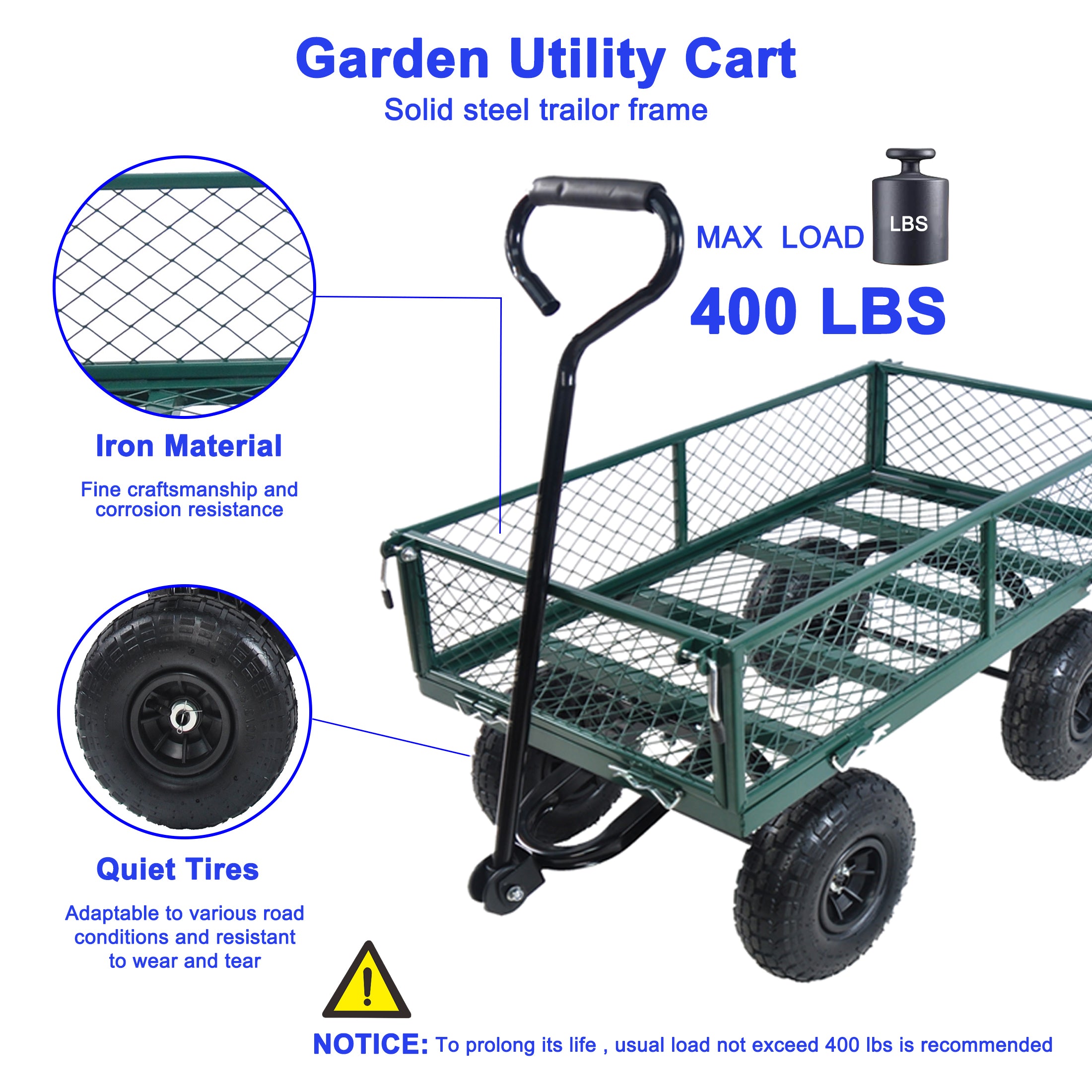 Meckorn Foldable Garden Wagon Cart for Firewood and Yard Transport | Green