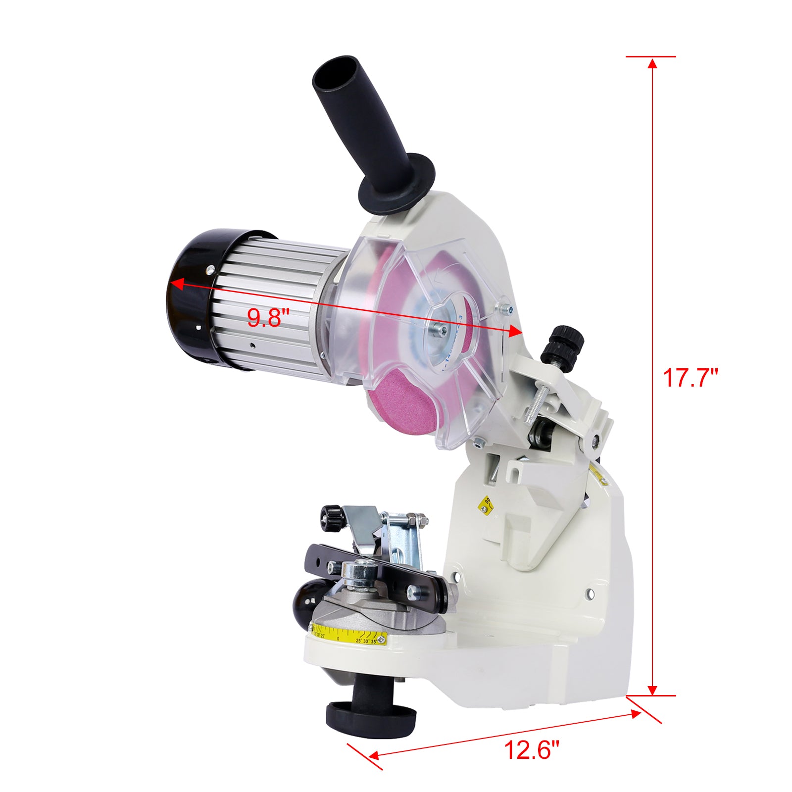 Afilador de motosierra eléctrico Meckorn, afilador de cadena profesional multiángulo ajustable, afilador de banco de 120 voltios con 3 muelas, afilador de cadena de motosierra universal, herramienta para todo tipo de cadenas de motosierra.
